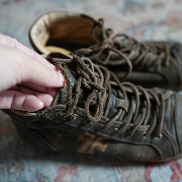 LEATHER FRYE DISTRESSED BROWN KIRA HIGH TOP SNEAKERS SIZE 7.5 - Picture 11 of 15